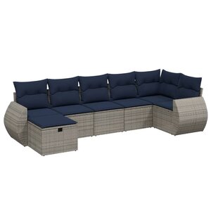 vidaXL Salon de jardin 7 Pièces avec coussins gris résine tressée