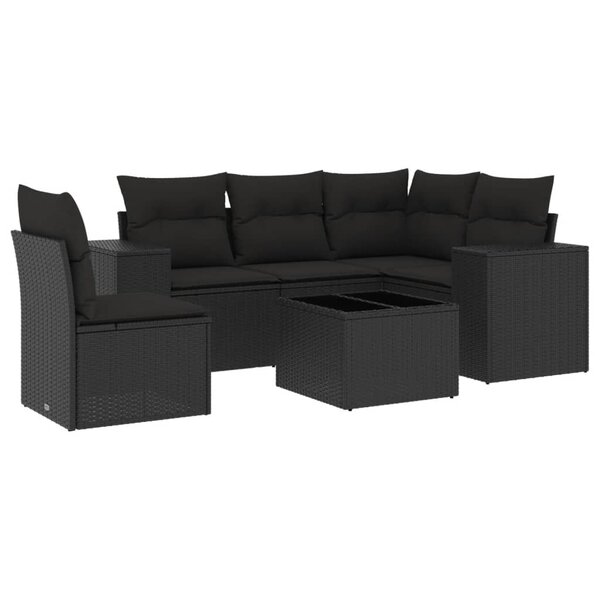 vidaXL Salon de jardin 6 Pièces avec coussins noir résine tressée