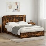 vidaXL Cadre de lit avec rangement avec tiroir Chêne fumé 135 x 190 cm