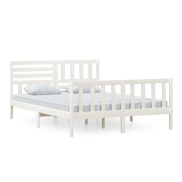 vidaXL Cadre de lit Blanc 150x200 cm Très grand Bois massif