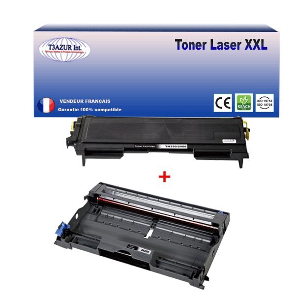 Kit Tambour+Toner compatible avec Brother TN2000, TN2005, DR2000, DR2005 pour Brother FAX 2820, 2825, 2920 - 2 500 pages - T3AZUR