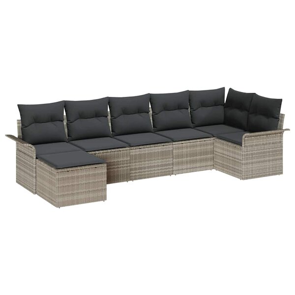 vidaXL Ensemble de canapé de jardin 7 Pièces Gris clair Poly rotin