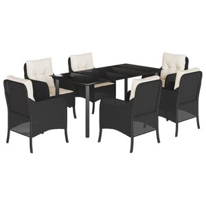 vidaXL Ensemble à manger de jardin coussins 7Pièces Noir Résine tressée