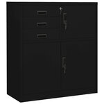 Armoire de bureau acier noire 90 x 40 x 102 cm avec étagère réglable et tiroirs pratiques style contemporain 02_0046905