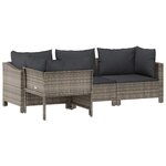 vidaXL Salon de jardin 4 Pièces avec coussins Gris Résine tressée