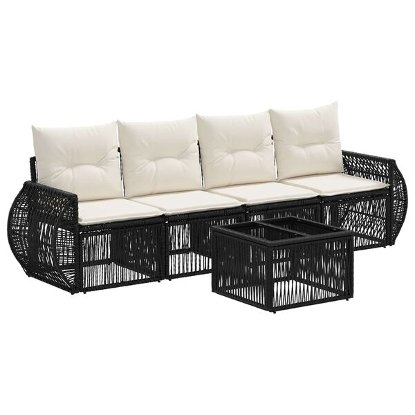 vidaXL Ensemble de canapé de jardin 5 Pièces Noir et blanc crème