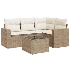 vidaXL Salon de jardin avec coussins 5 Pièces beige résine tressée