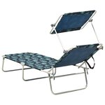 vidaXL Chaise longue pliable avec auvent Motif de feuilles Aluminium