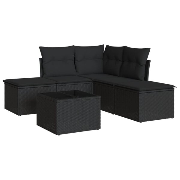 vidaXL Salon de jardin 6 Pièces avec coussins noir résine tressée
