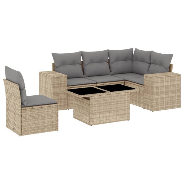 vidaXL Salon de jardin avec coussins 6 Pièces beige résine tressée