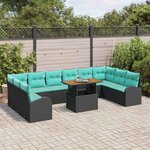 vidaXL Ensemble de canapé de jardin 11 Pièces Noir Poly rotin