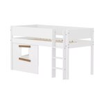 Flexa WHITE Lit mi-hauteur avec echelle droite 90 x 200 cm Facades cabane cadre chene Barriere pleine Blanc