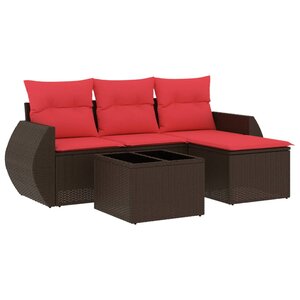 vidaXL Salon de jardin avec coussins 5 Pièces marron résine tressée