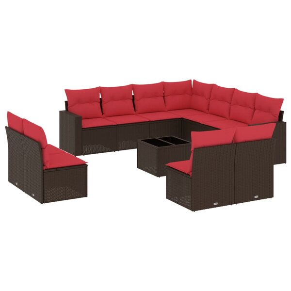 vidaXL Salon de jardin avec coussins 12 Pièces marron résine tressée