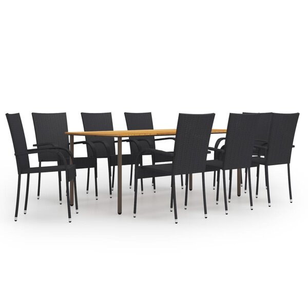 vidaXL Ensemble à manger de jardin 9 Pièces Résine tressée Noir