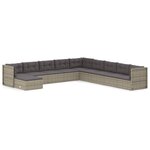 vidaXL Salon de jardin 10 Pièces avec coussins Gris Résine tressée