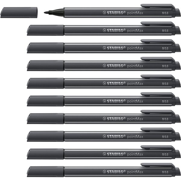 Stylo-feutre pointmax  gris très foncé x 10 stabilo