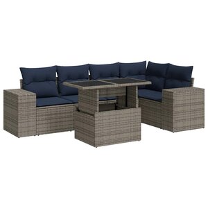 vidaXL Salon de jardin 6 Pièces avec coussins noir résine tressée acacia