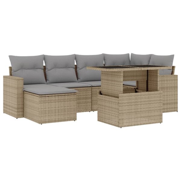 vidaXL Salon de jardin avec coussins 7 Pièces beige résine tressée