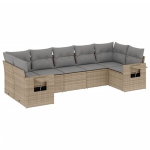 vidaXL Salon de jardin avec coussins 7 Pièces beige résine tressée