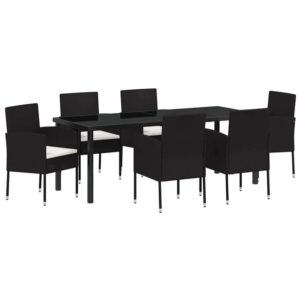 vidaXL Ensemble de salle à manger pour jardin 7 Pièces Noir Poly rotin
