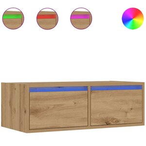 vidaXL Meuble TV avec lumières LED chêne artisanal 75x35 5x25 cm