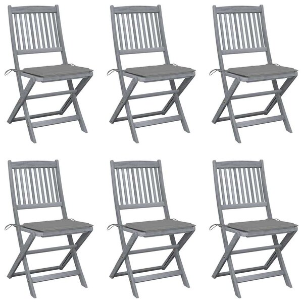 vidaXL Chaises pliables d'extérieur lot de 6 et coussins Bois d'acacia