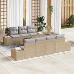 vidaXL Ensemble de canapé de jardin 8 pièces avec coussins beige poly rattan