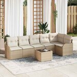 vidaXL Ensemble de canapé de jardin 7 Pièces Beige Poly rotin