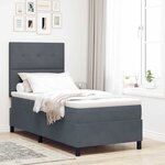 Lit Box Spring vidaXL avec Matelas et LED Gris foncé 100x200 cm en Velours