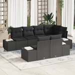 vidaXL Canapé de jardin 7 pièces avec coussins en rotin noir synthétique