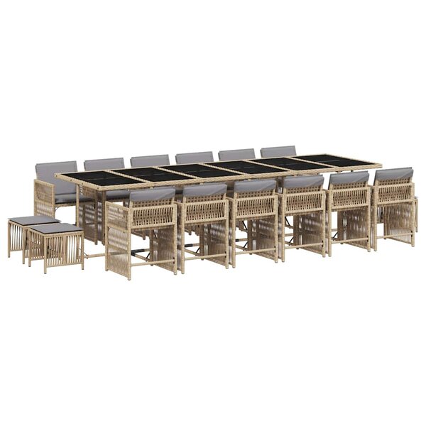 vidaXL Ensemble à manger de jardin et coussins 17 Pièces mélange beige