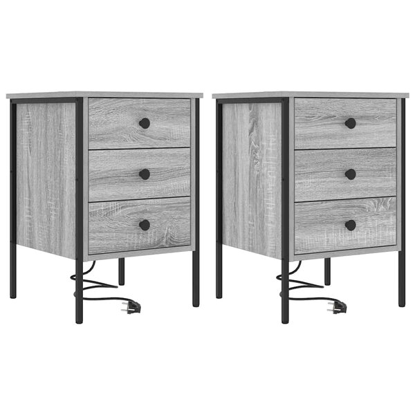 vidaXL Cabinet de chevet avec tiroir 2 Pièces Sonoma gris 42 x 41 x 61 cm