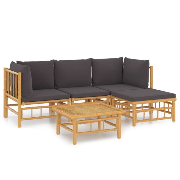 vidaXL Salon de jardin 5 Pièces avec coussins gris foncé bambou