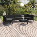 vidaXL Salon de jardin 8 Pièces avec coussins résine tressée noir