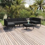 vidaXL Salon de jardin 8 Pièces avec coussins Résine tressée Noir