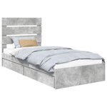 vidaXL Lit de Rangement Gris béton 90 x 200 cm Bois d'ingénierie