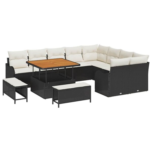 vidaXL Ensemble de canapé de jardin avec coussin 12 Pièces Noir et Crème