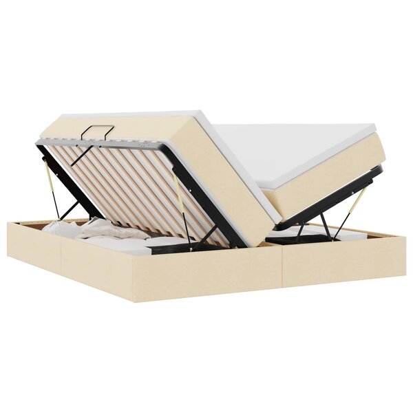 vidaXL Lit avec rangement et matelas Crème 200 x 200 cm Polyester