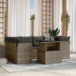 vidaXL Salon de jardin avec coussins 7 Pièces gris résine tressée