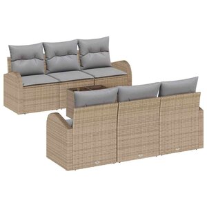 vidaXL Ensemble de canapé de jardin 7 Pièces Beige et gris polyrotin