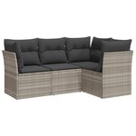 vidaXL Salon de jardin 4 Pièces avec coussins gris clair résine tressée