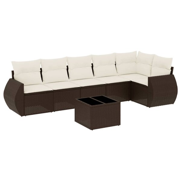 vidaXL Salon de jardin avec coussins 7 Pièces marron résine tressée