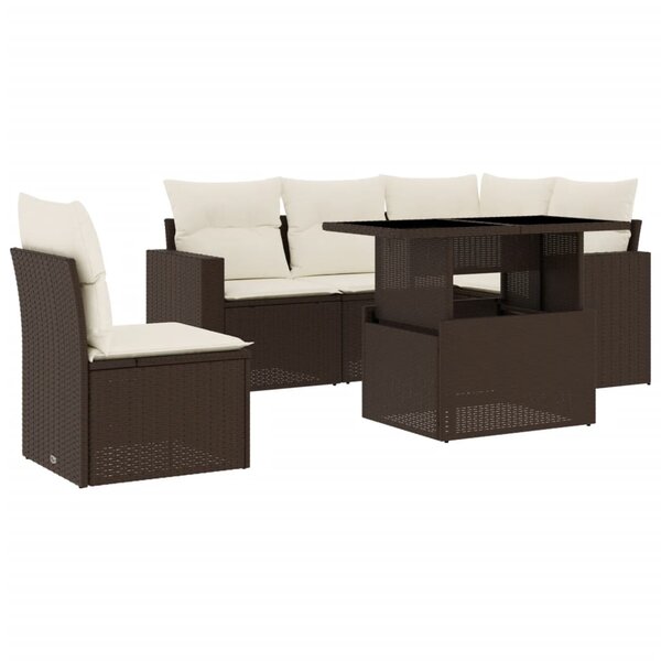 vidaXL Salon de jardin avec coussins 6 Pièces marron résine tressée