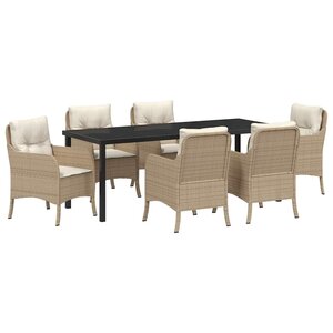vidaXL Ensemble de salle à manger pour jardin 7 pc Beige polyrotin