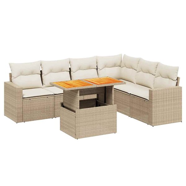 vidaXL Salon de jardin avec coussins 7 Pièces beige résine tressée