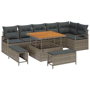 vidaXL Ensemble de canapé de jardin avec coussin 9 Pièces Gris Poly rotin