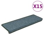 vidaXL Tapis d'escalier 15 pièces 65 x 21 x 4 cm Vert foncé Bordure rectangulaire