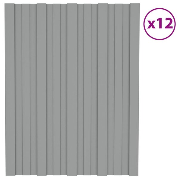 vidaXL Panneaux de toiture 12 Pièces Acier galvanisé Gris 60x45 cm