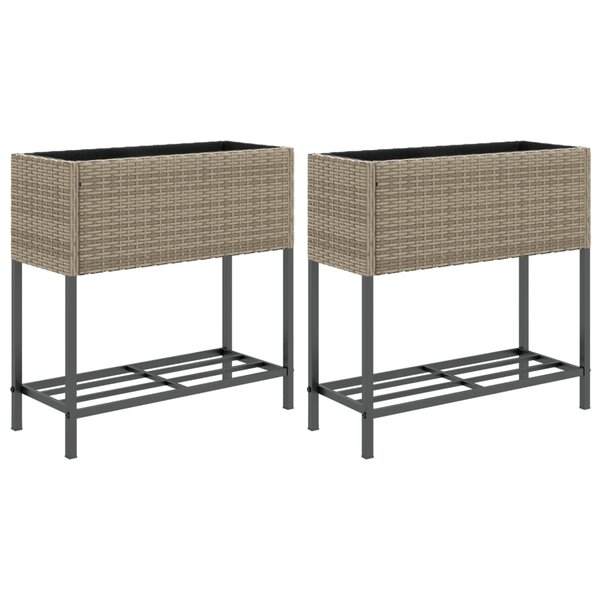 vidaXL Jardinières avec étagère 2 Pièces gris 70x28x70 cm résine tressée